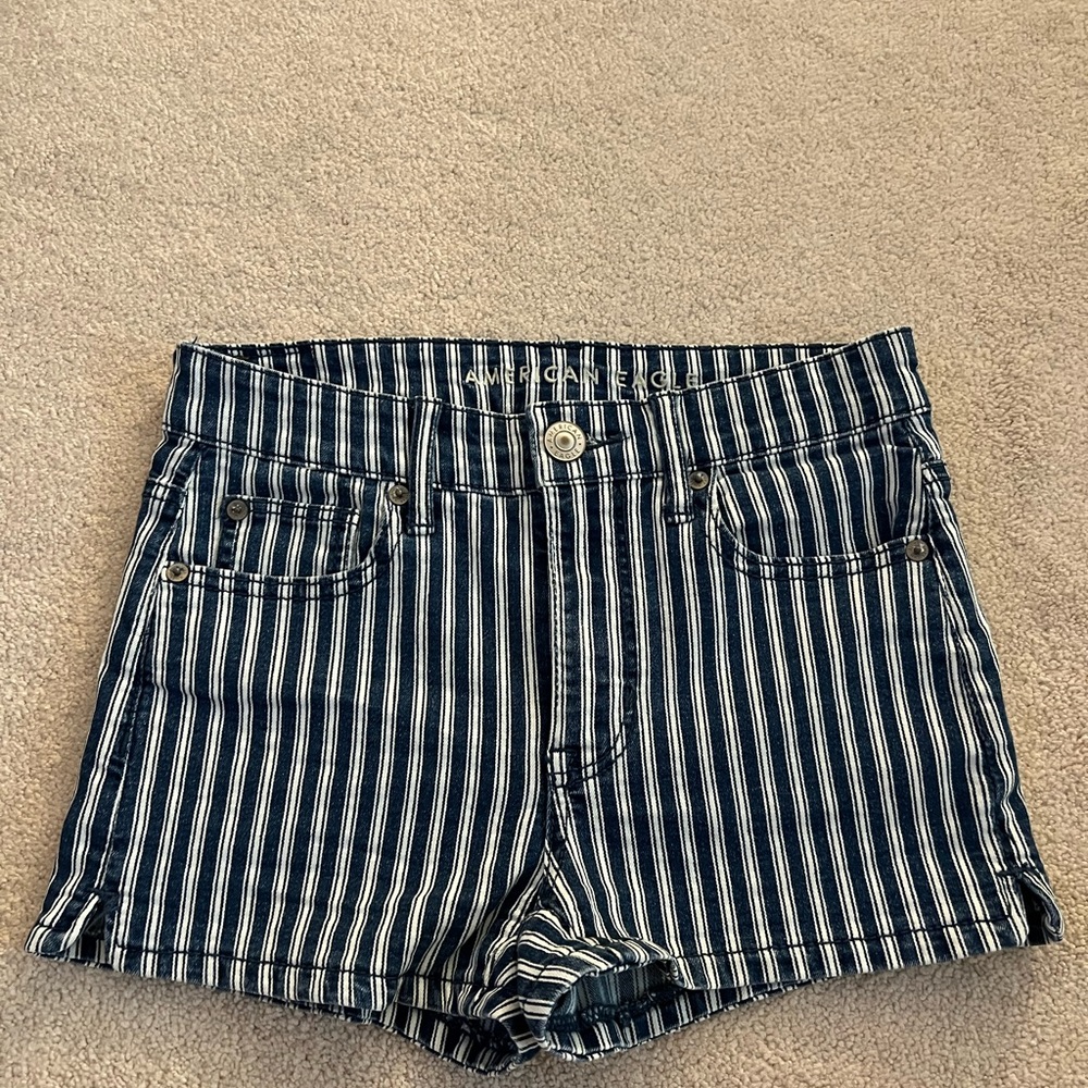 American Eagle Outfitters Blue Jean Shorts with Vertical Stripes